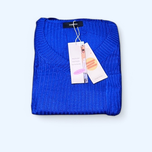 NWT Women's Blue Sweater 2XL Crochet short sleeves V Neck - Picture 12 of 12